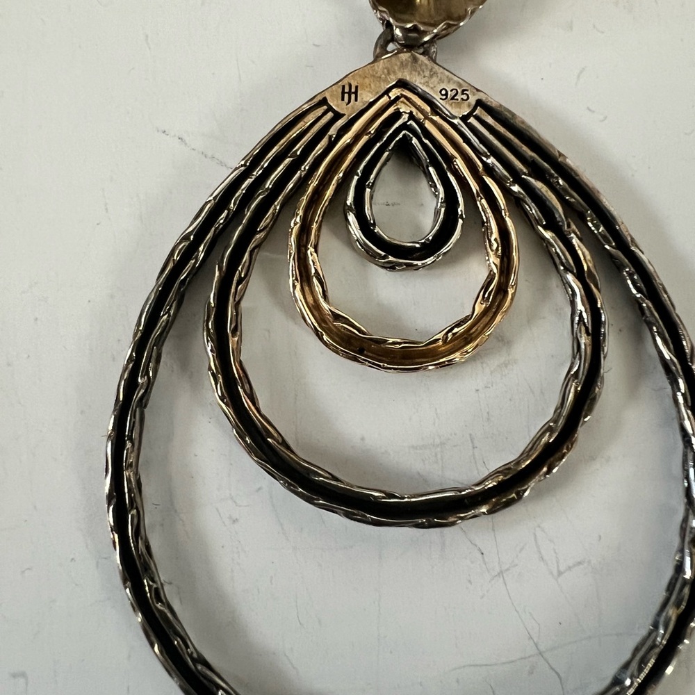 John Hardy Classic Chain Carved Drop Silver & 18k Earrings - Picture 7 of 8
